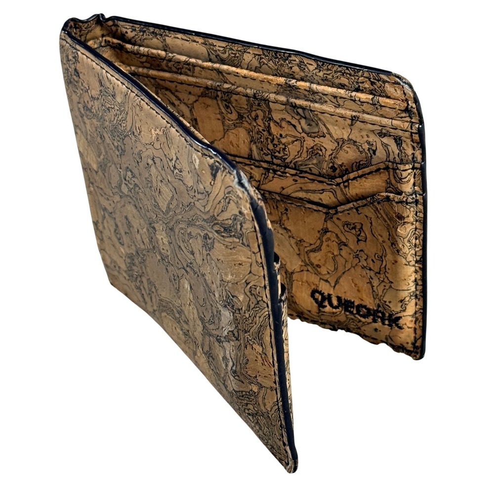 Queork Mens Bifold Wallet Marbled Cork Slim Card Slots OS‎ Tan Brown Cork